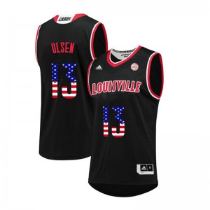Men Louisville Cardinals Bud Olsen #13 Basketball USA Flag Fashion Black Jerseys 815877-441