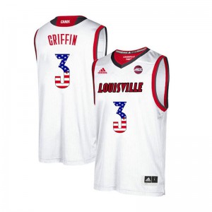 Mens Louisville Cardinals Jo Griffin #3 White USA Flag Fashion Stitch Jerseys 420186-341