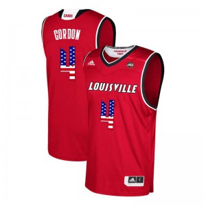 Men's Louisville Cardinals Lancaster Gordon #4 College USA Flag Fashion Red Jerseys 375330-826