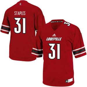 Men's Louisville Cardinals Malik Staples #31 Red Official Jerseys 956375-921