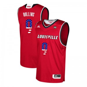 Mens Louisville Cardinals Phil Rollins #9 USA Flag Fashion Red Player Jersey 460231-301