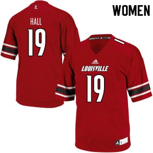Women Louisville Cardinals Hassan Hall #19 Red Stitched Jerseys 125738-174