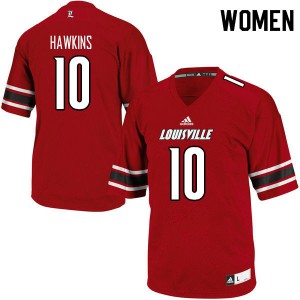 Womens Louisville Cardinals Javian Hawkins #10 Red College Jersey 421932-631