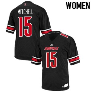 Womens Louisville Cardinals Jalen Mitchell #15 Football Black Jersey 391343-522
