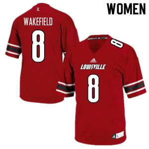Womens Louisville Cardinals Keion Wakefield #8 Red Football Jersey 348256-476