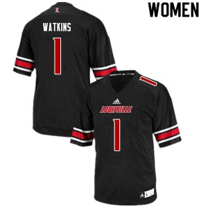 Women's Louisville Cardinals Jordan Watkins #1 Black Football Jerseys 655836-532