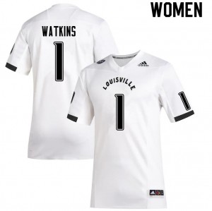 Women Louisville Cardinals Jordan Watkins #1 White Embroidery Jerseys 569007-689