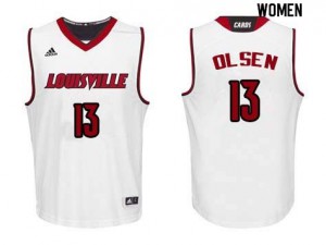 Women Louisville Cardinals Bud Olsen #13 White Official Jersey 771146-814