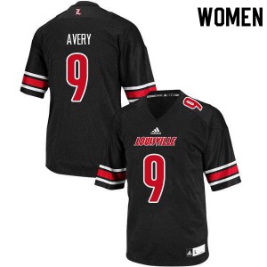 Womens Louisville Cardinals C.J. Avery #9 Black University Jerseys 527822-516