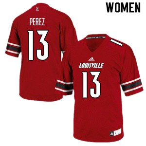 Womens Louisville Cardinals Christian Perez #13 Stitched Red Jersey 827641-258