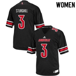 Womens Louisville Cardinals Cornelius Sturghill #3 Football Black Jerseys 738342-905