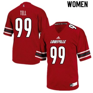 Women's Louisville Cardinals Dezmond Tell #99 Stitch Red Jersey 890841-689