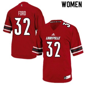 Women's Louisville Cardinals Justin Ford #32 Red Football Jerseys 951222-324