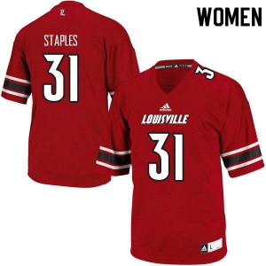 Women's Louisville Cardinals Malik Staples #31 Red Player Jersey 294334-649