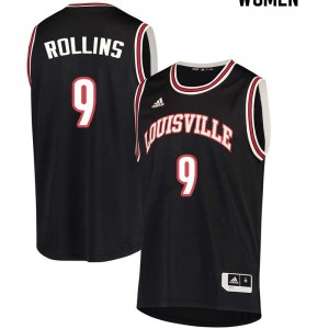 Women Louisville Cardinals Phil Rollins #9 Black Stitch Jersey 421114-201