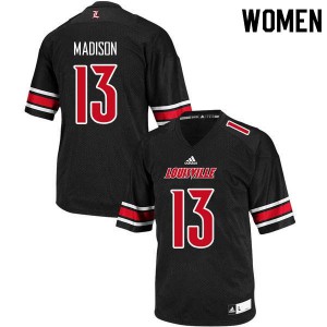 Womens Louisville Cardinals Sam Madison #13 Stitched Black Jerseys 670877-126