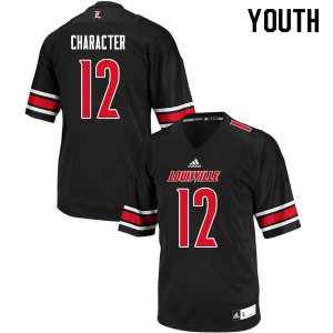 Youth Louisville Cardinals Marlon Character #12 Black Stitched Jersey 890844-448