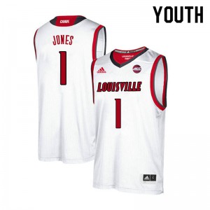 Youth Louisville Cardinals Carlik Jones #1 Stitch White Jerseys 910316-342