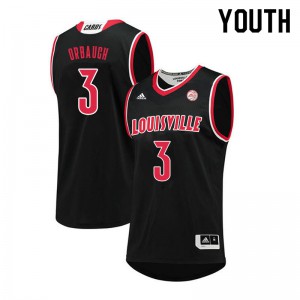 Youth Louisville Cardinals Hogan Orbaugh #3 Black Stitched Jersey 652462-671