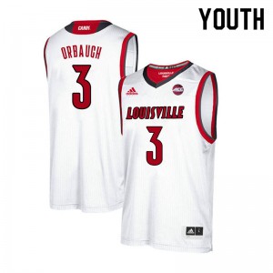 Youth Louisville Cardinals Hogan Orbaugh #3 White Official Jerseys 806192-808