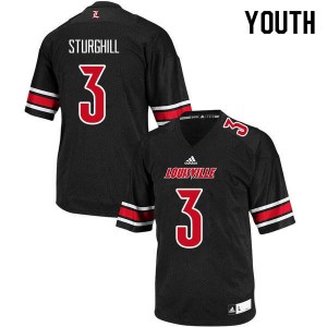 Youth Louisville Cardinals Cornelius Sturghill #3 Stitched Black Jerseys 537128-399