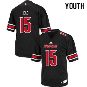 Youth Louisville Cardinals Quen Head #15 NCAA Black Jerseys 413450-591